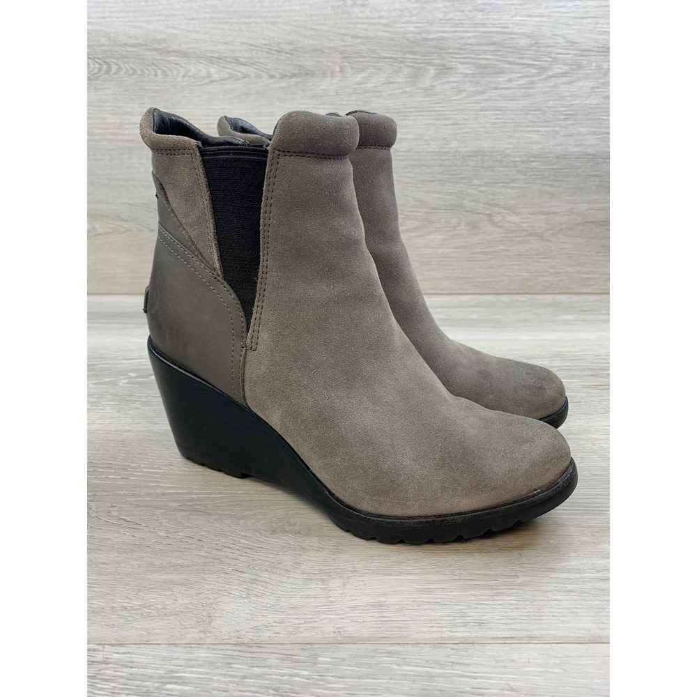 Sorel Lea Women's Ankle Boots Wedge  Quarry Grey Suede Leather 10 Comfort Shoes